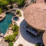 Luxury home backyard and patio from above
