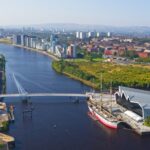 Govan to Partick pedestrian and cycle bridge over the River Clyde in Glasgow on day of completion