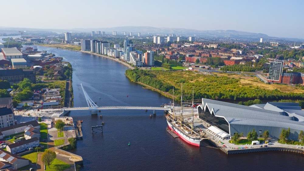 Govan to Partick pedestrian and cycle bridge over the River Clyde in Glasgow on day of completion