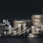Inflation and tax concept Global economy recession. Rising inflation rates graph. Stack of coins money with financial graph report. interest rate, business, finance and investment background.